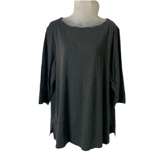 Karen Scott Tunic Top Women’s Plus Size 2X Gray Boat Neck 100% Cotton 3/4 Sleeve - Picture 2 of 10